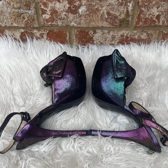 Pelle Moda Gisella Iridescent Suede Purple & Green Peep Toe Sandals 7.5 - Picture 5 of 6